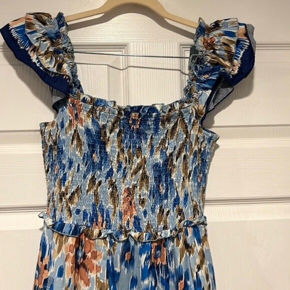 House of Harlow 1960 Zoey ruched flutter sleeve blue floral maxi dress size M - Picture 4 of 10